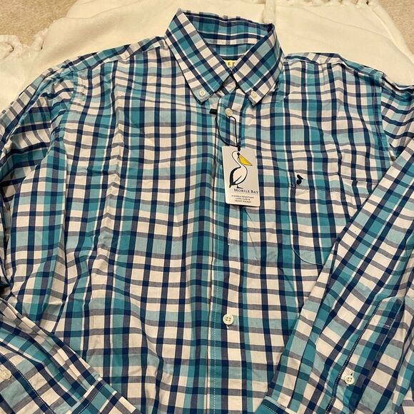 Other - New Mobile Bay Mens Medium Sz M Blue Plaid Button Down Long Sleeve Shirt
